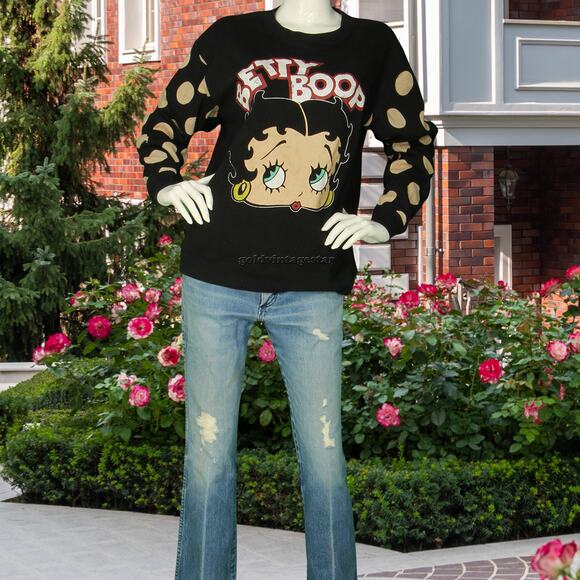 Betty Boop Polka Dot Crewneck Pullover Jumper Sweatshirt M - Picture 3 of 6